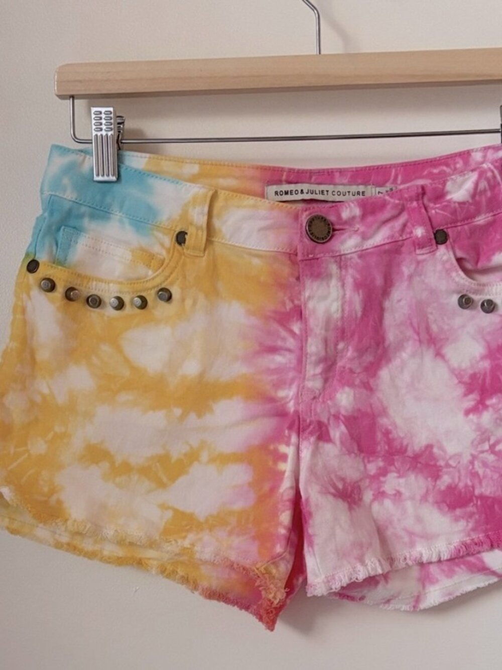 Pink and Yellow Tie-Dye Jean Shorts size 27